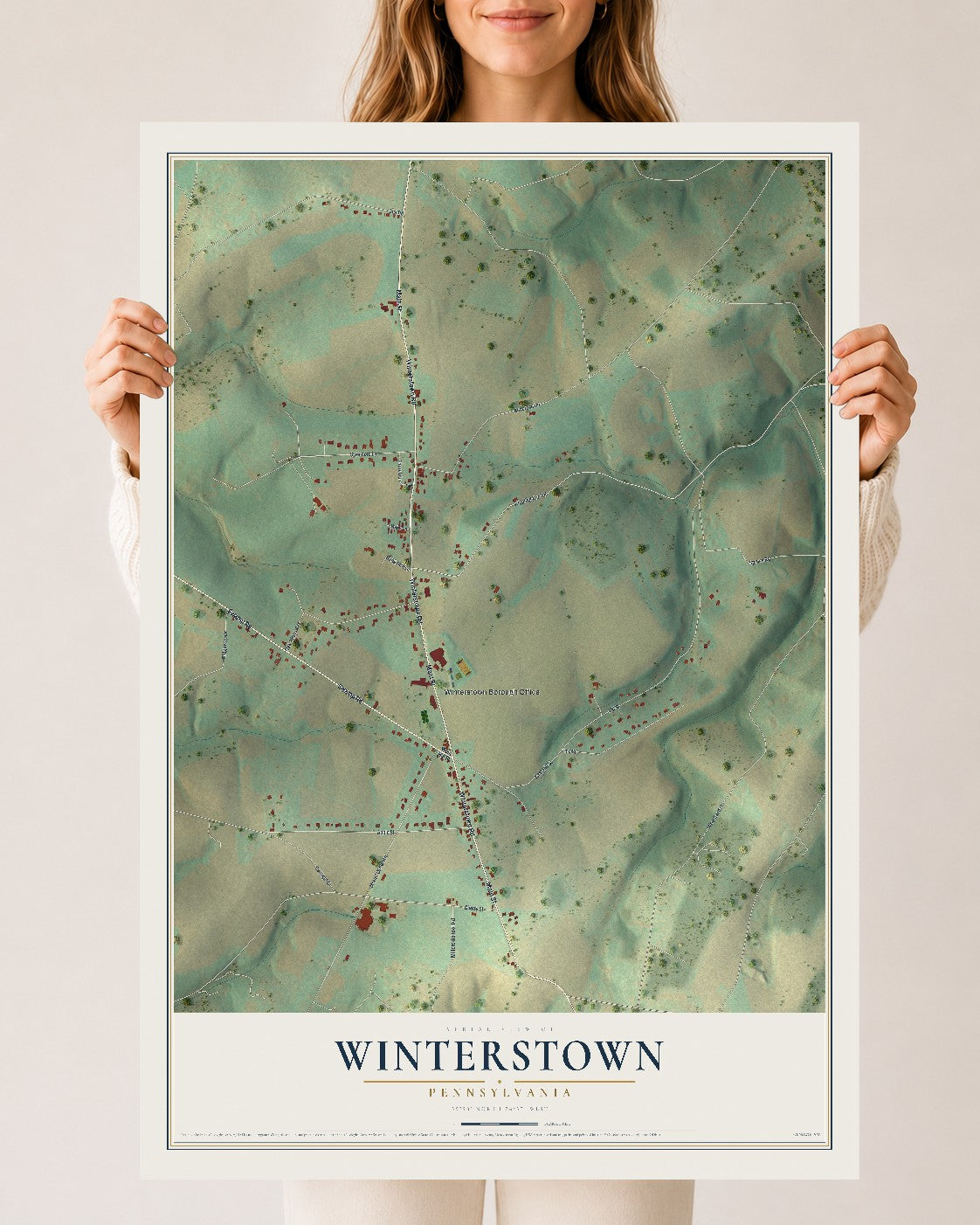 Map of Winterstown, Pennsylvania, 24 x 36 inch unframed archival matte print