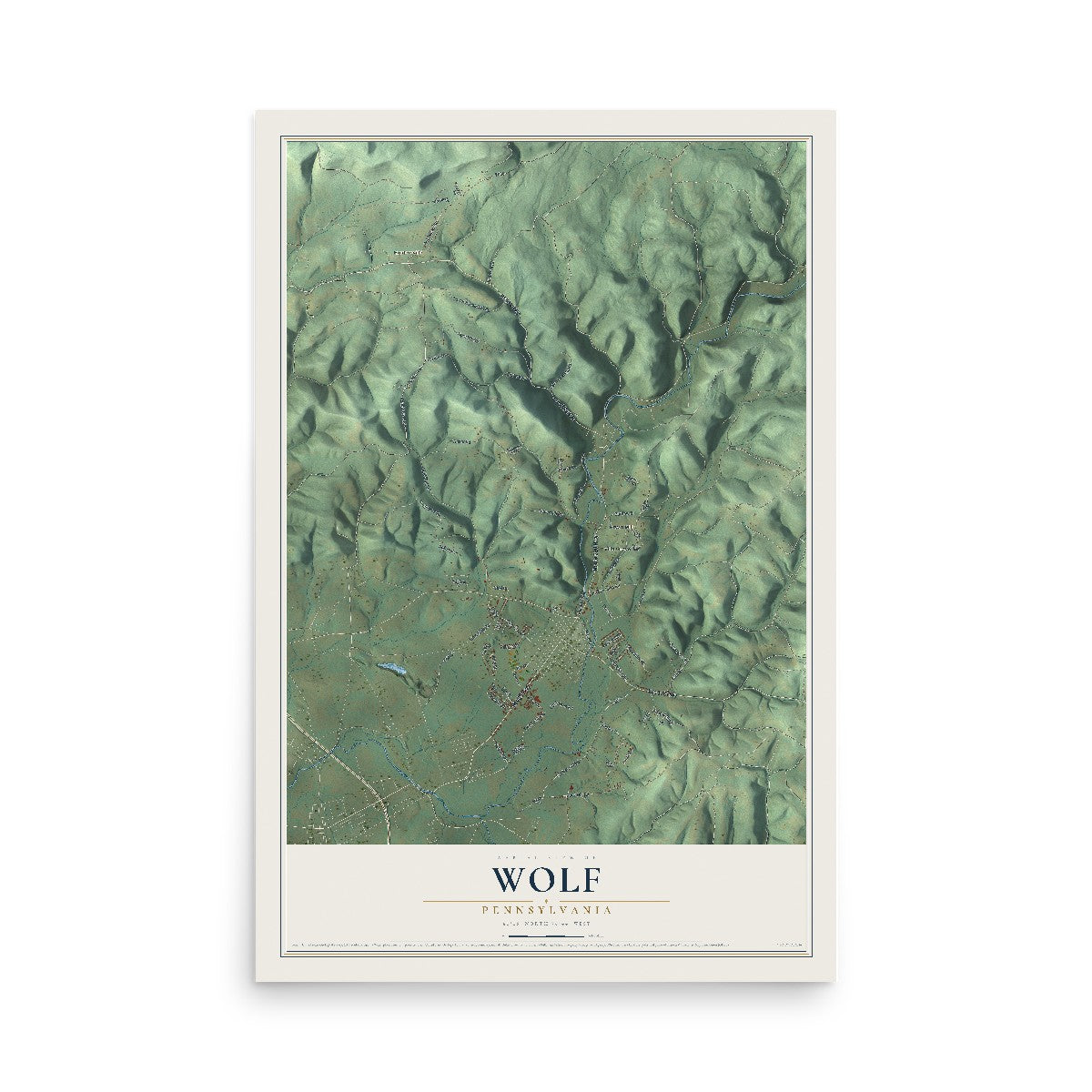 Map of Wolf, Pennsylvania, 12 x 18 inch unframed archival matte print