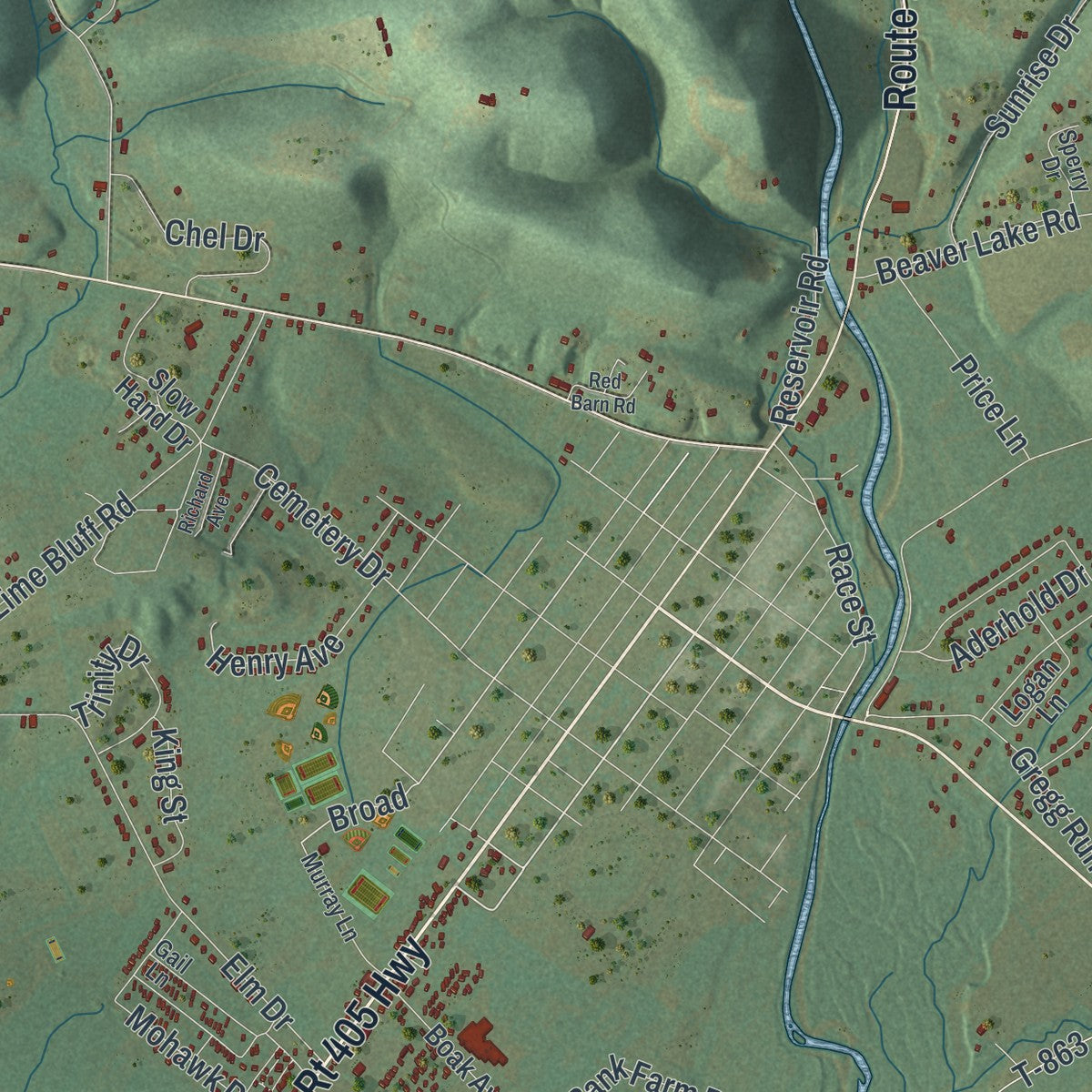 Close-up of the map of Wolf, Pennsylvania print showing street and building detail