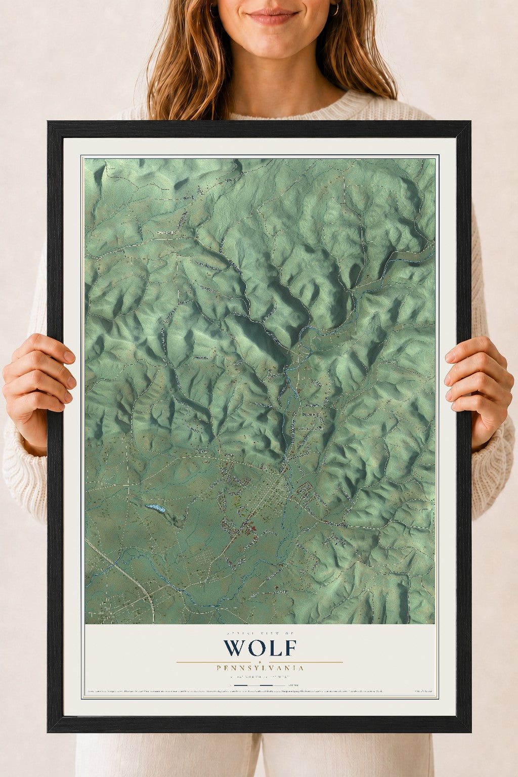 Map of Wolf, Pennsylvania, 18 x 24 inch print in a black wood frame
