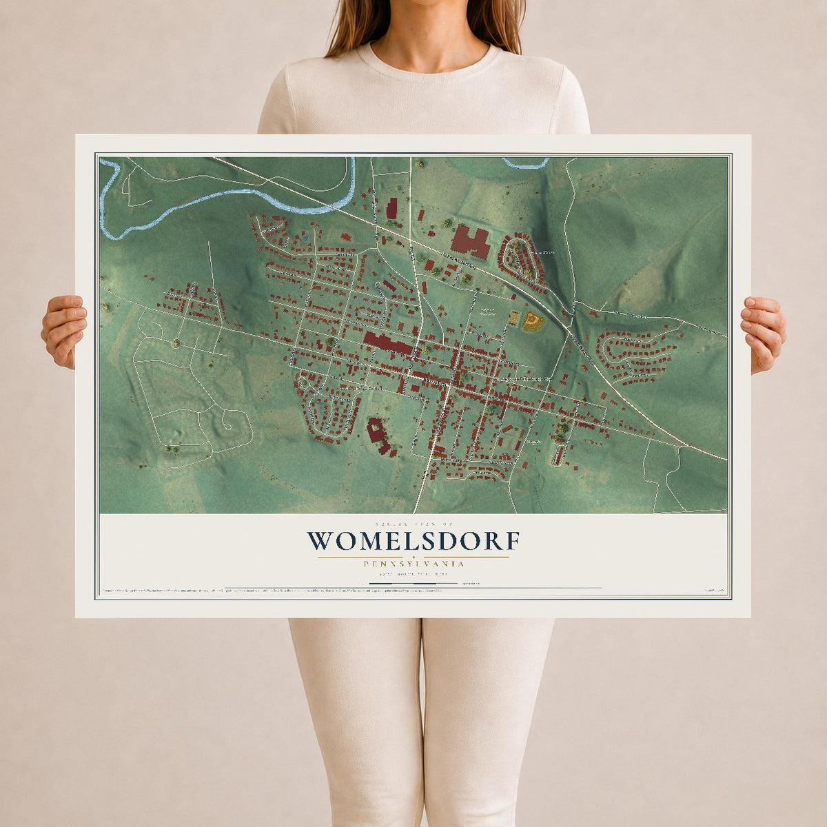 Map of Womelsdorf, Pennsylvania, 24 x 36 inch unframed archival matte print