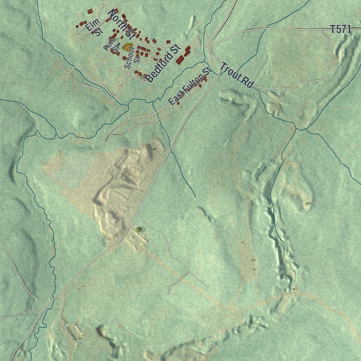 Close-up of the map of Wood, Pennsylvania print showing street and building detail