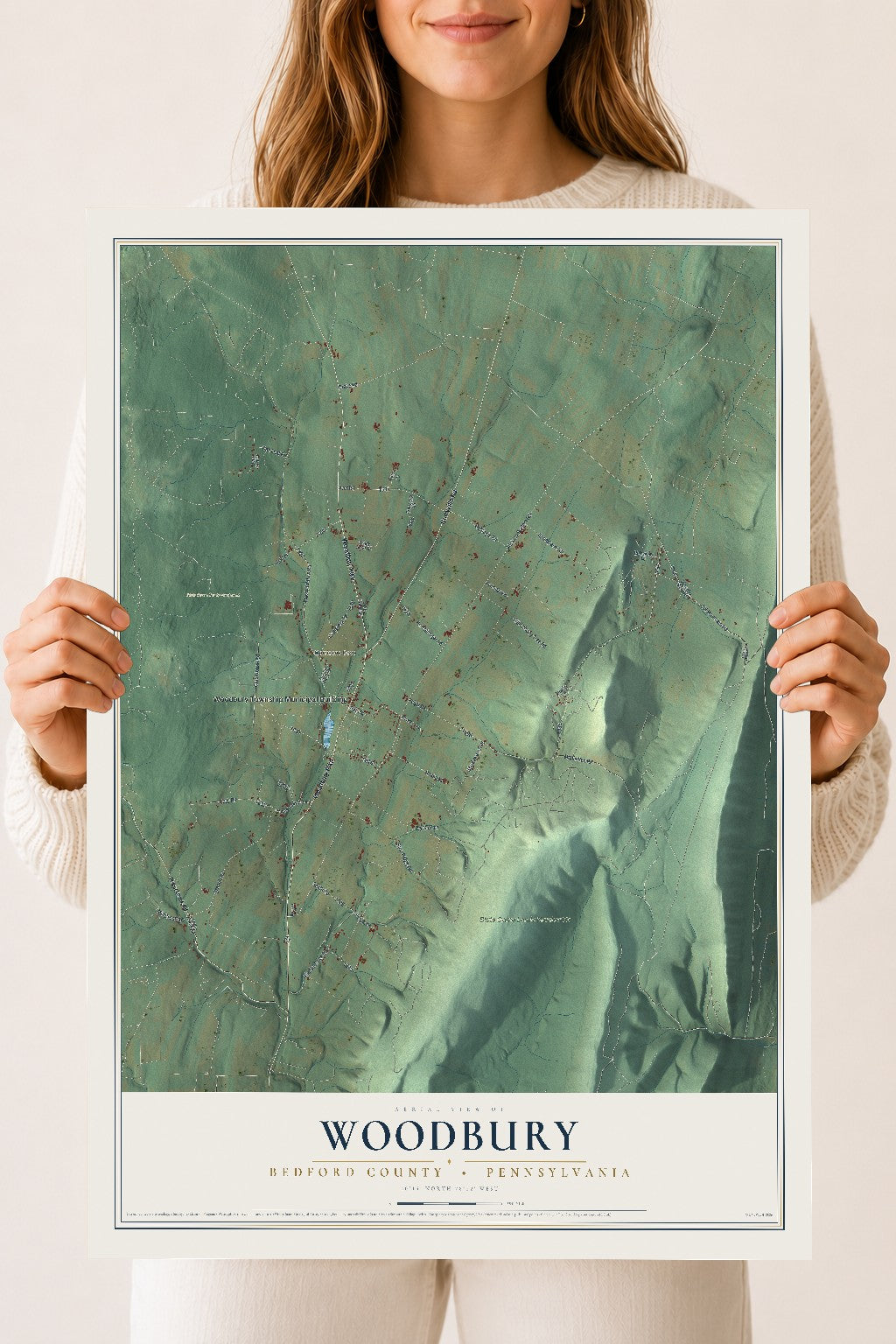 Map of Woodbury, Bedford County, Pennsylvania, 18 x 24 inch unframed archival matte print
