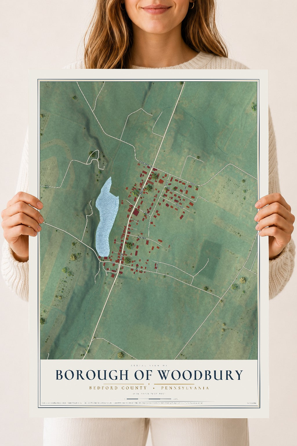Map of the Borough of Woodbury, Bedford County, Pennsylvania, 18 x 24 inch unframed archival matte print