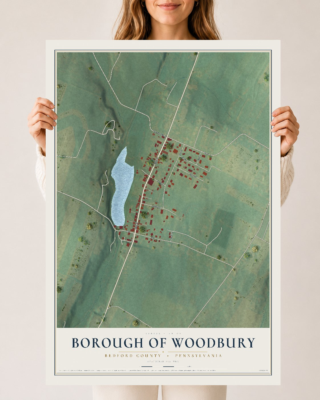 Map of the Borough of Woodbury, Bedford County, Pennsylvania, 24 x 36 inch unframed archival matte print