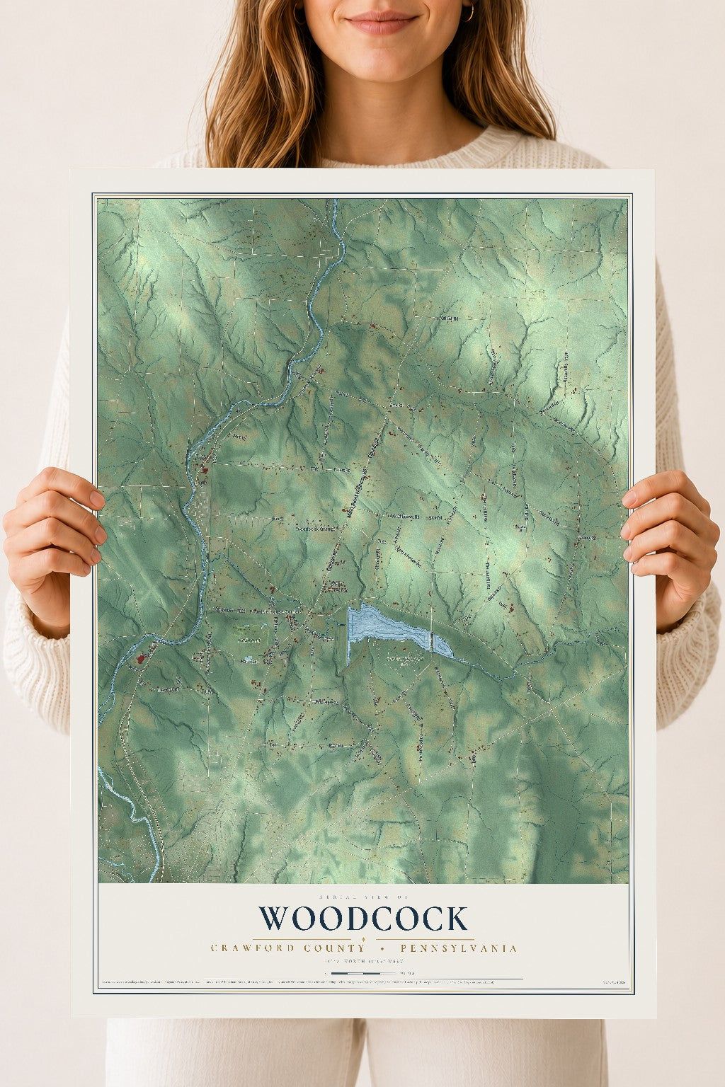 Map of Woodcock, Crawford County, Pennsylvania, 18 x 24 inch unframed archival matte print
