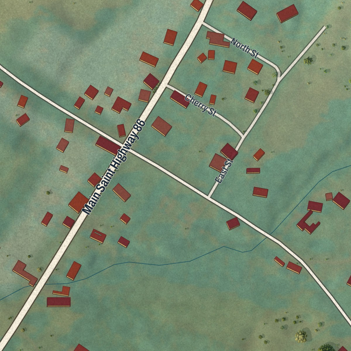 Second close-up of the map of the Borough of Woodcock, Crawford County, Pennsylvania print showing more streets and buildings