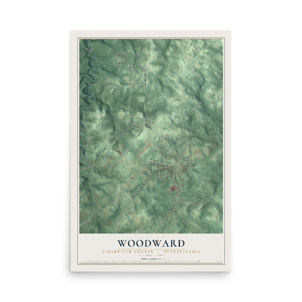 Map of Woodward, Clearfield County, Pennsylvania, 12 x 18 inch unframed archival matte print