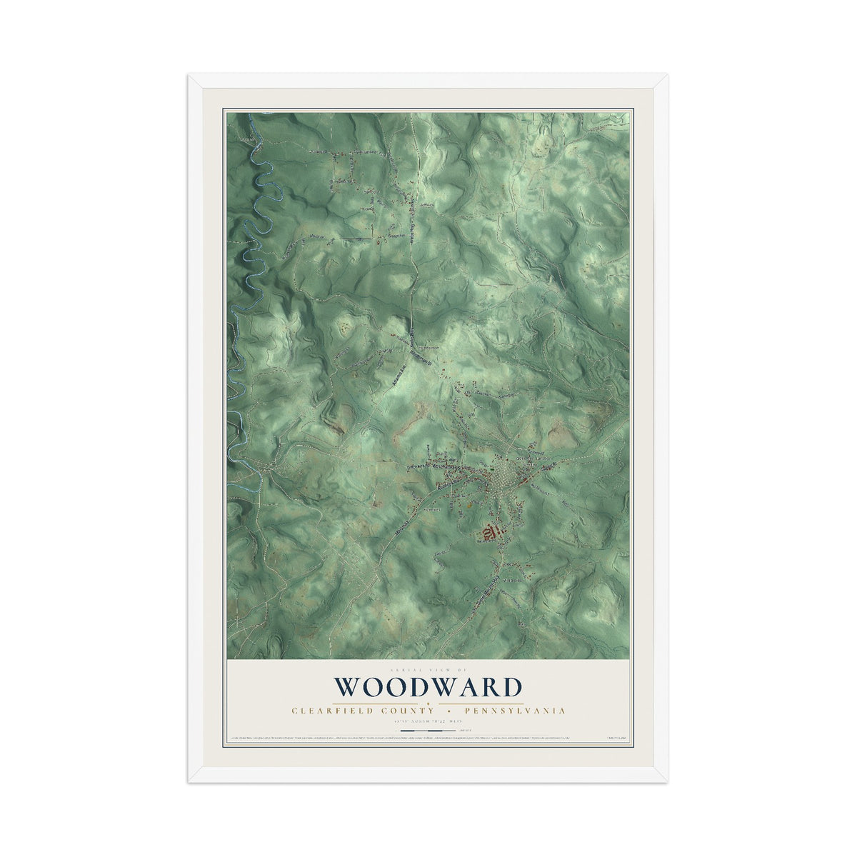 Map of Woodward, Clearfield County, Pennsylvania, 12 x 18 inch print in a white wood frame