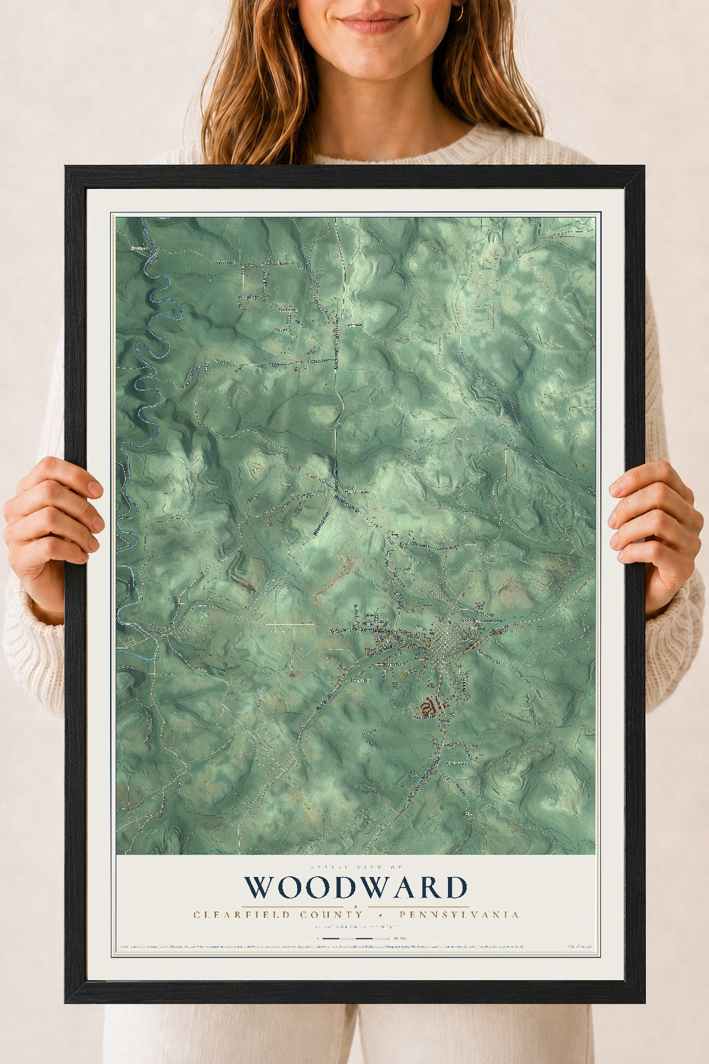 Map of Woodward, Clearfield County, Pennsylvania, 18 x 24 inch print in a black wood frame