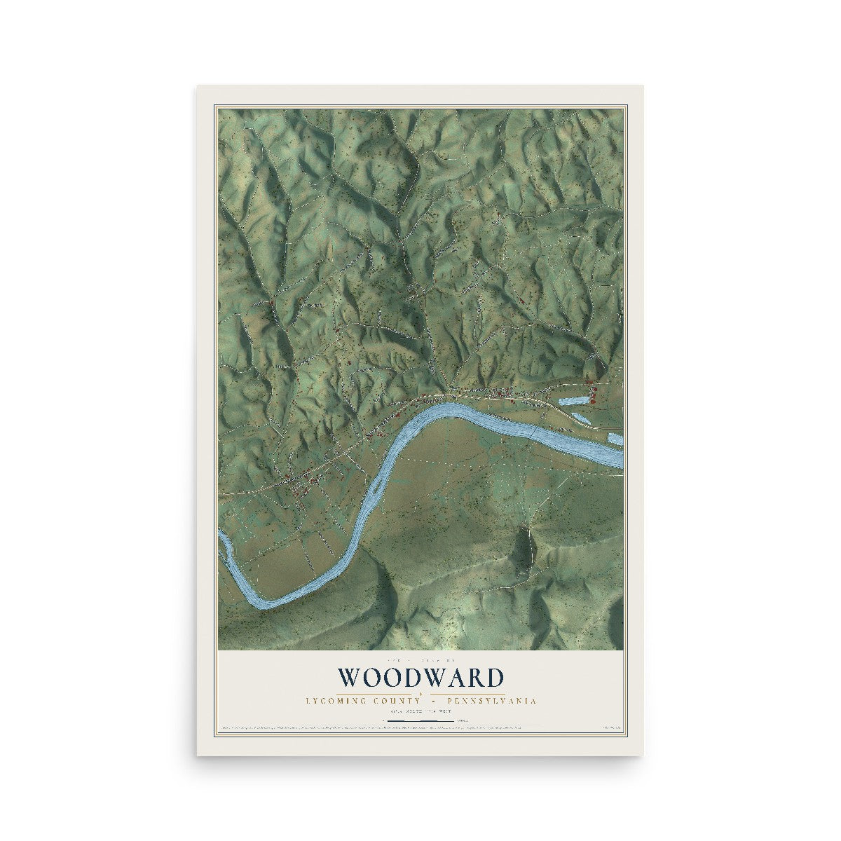Map of Woodward, Lycoming County, Pennsylvania, 12 x 18 inch unframed archival matte print