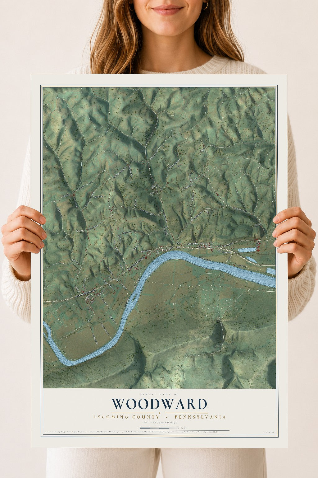 Map of Woodward, Lycoming County, Pennsylvania, 18 x 24 inch unframed archival matte print