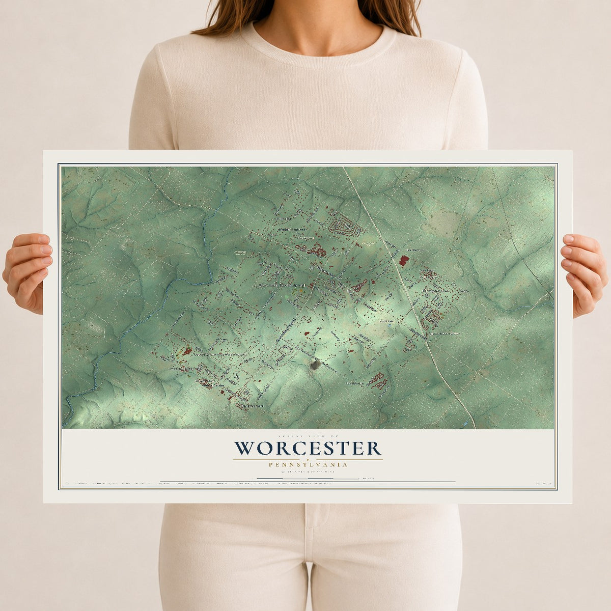 Map of Worcester, Pennsylvania, 12 x 18 inch unframed archival matte print
