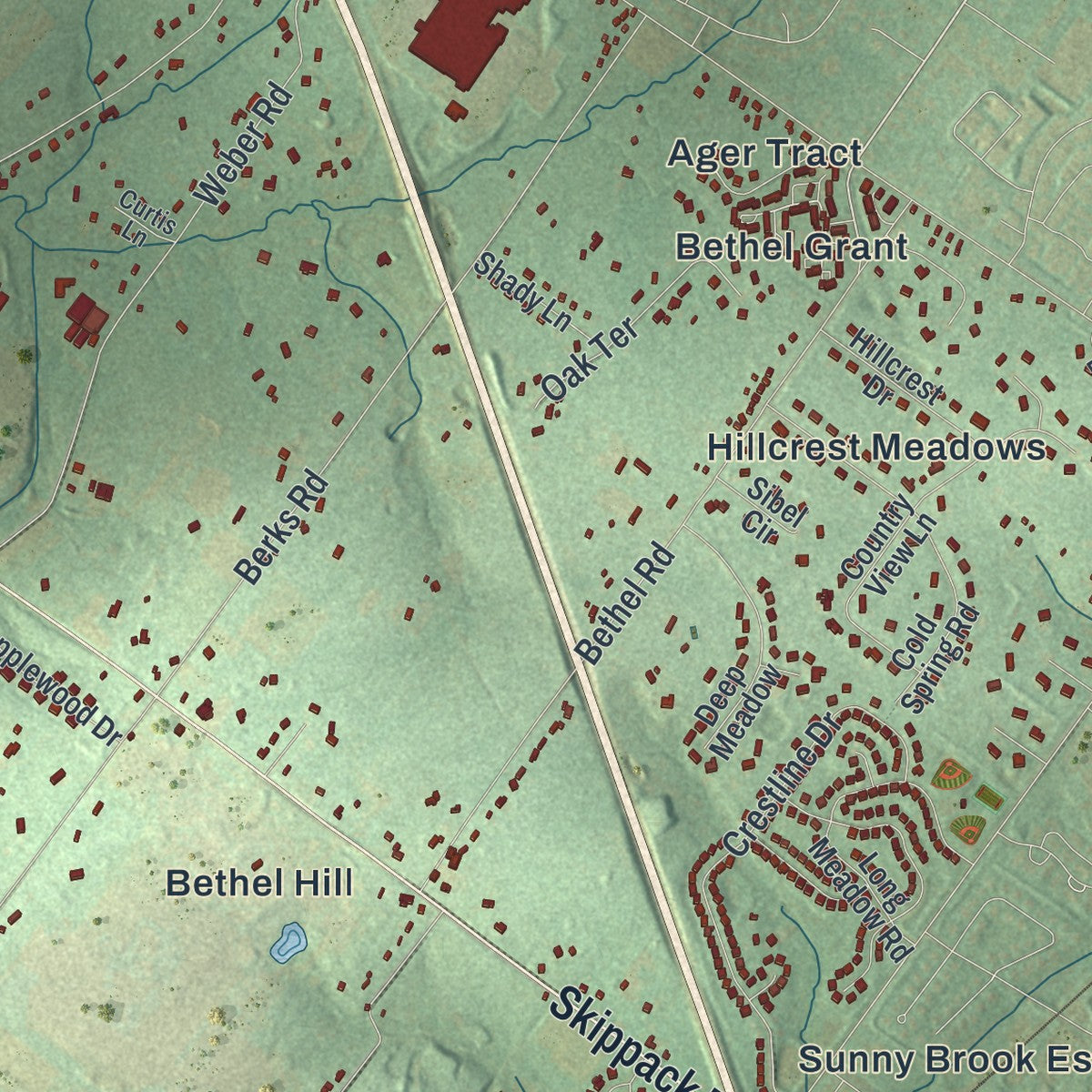 Close-up of the map of Worcester, Pennsylvania print showing street and building detail
