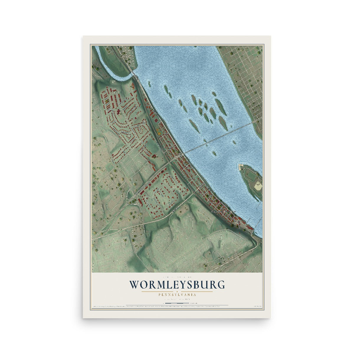 Map of Wormleysburg, Pennsylvania, 12 x 18 inch unframed archival matte print