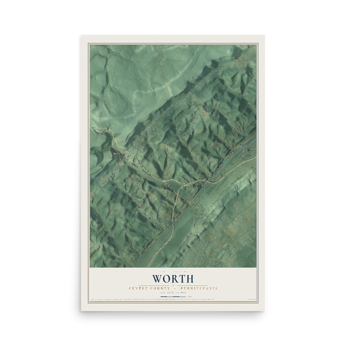 Map of Worth, Centre County, Pennsylvania, 12 x 18 inch unframed archival matte print