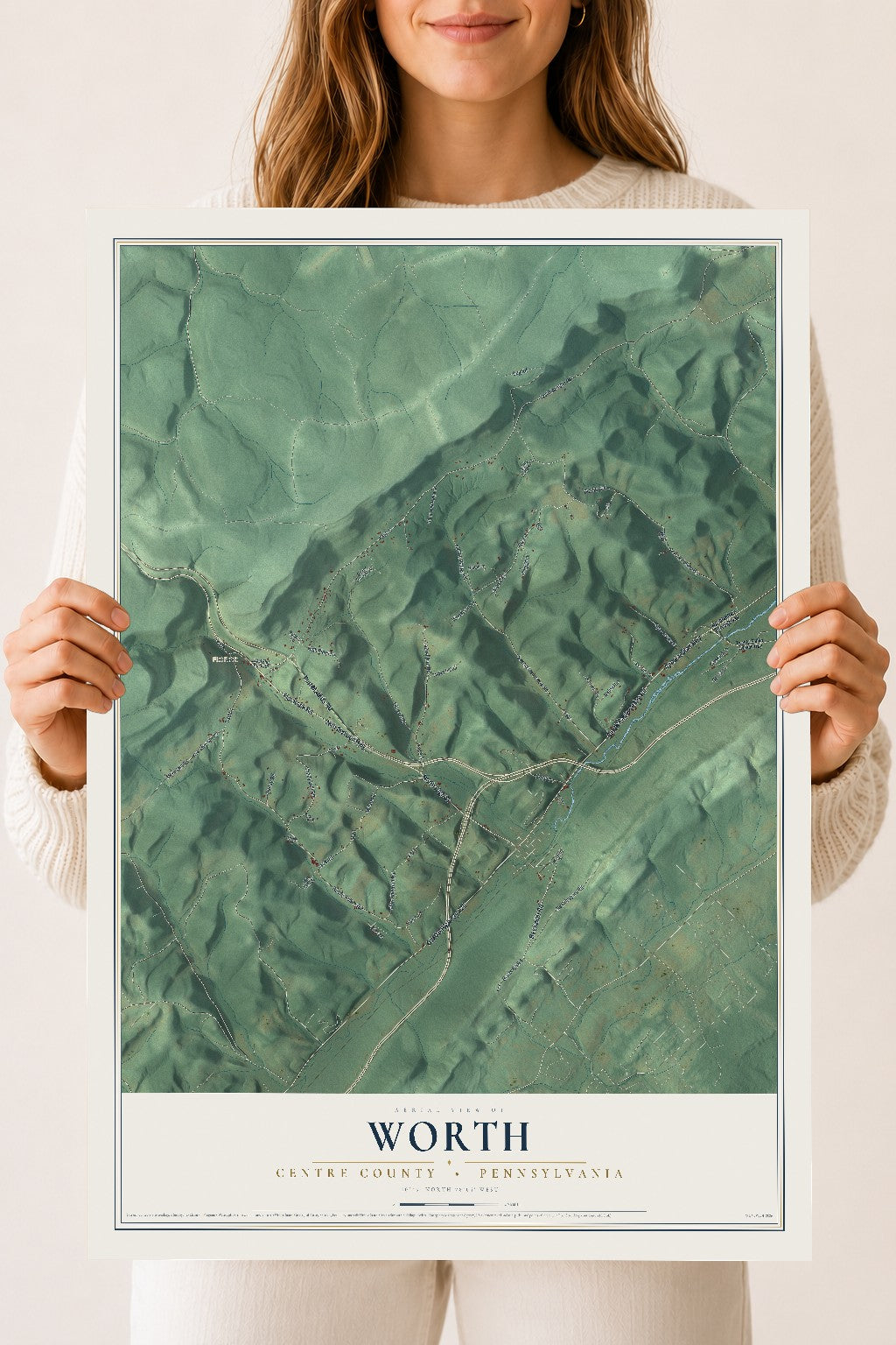 Map of Worth, Centre County, Pennsylvania, 18 x 24 inch unframed archival matte print