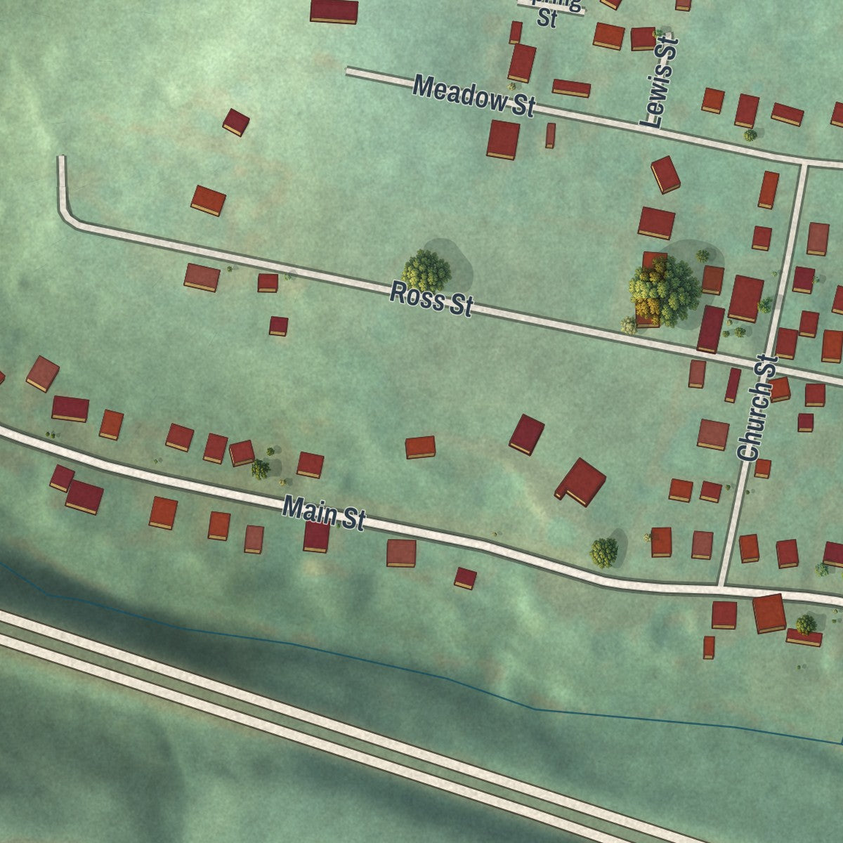 Second close-up of the map of Worthington, Pennsylvania print showing more streets and buildings