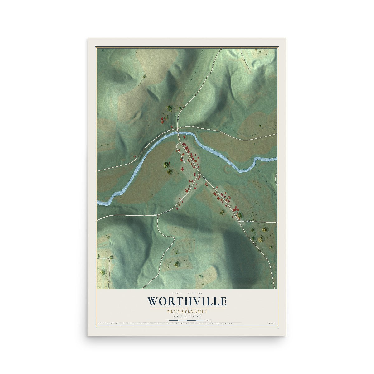 Map of Worthville, Pennsylvania, 12 x 18 inch unframed archival matte print