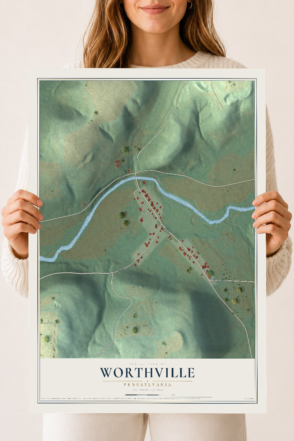 Map of Worthville, Pennsylvania, 18 x 24 inch unframed archival matte print