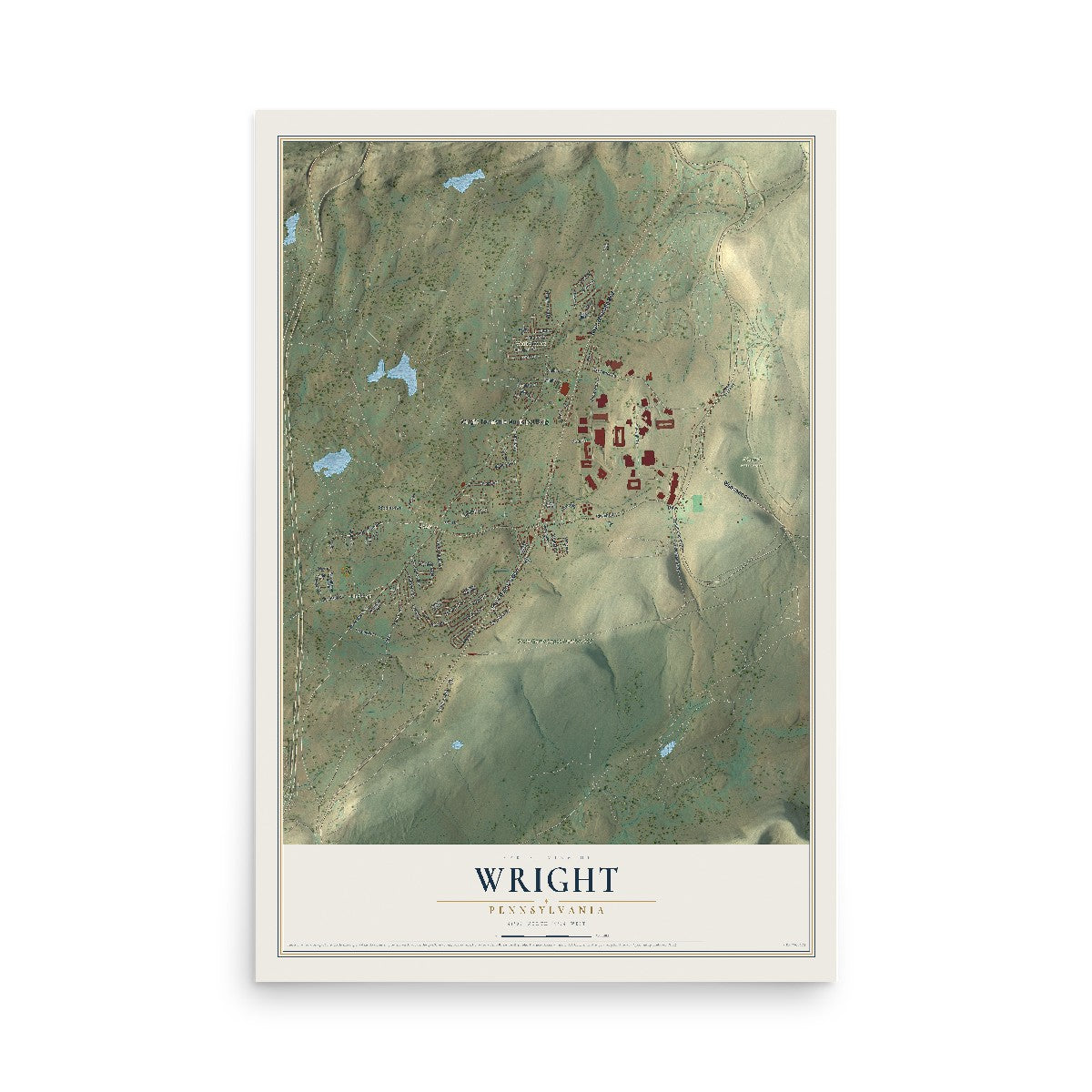 Map of Wright, Pennsylvania, 12 x 18 inch unframed archival matte print
