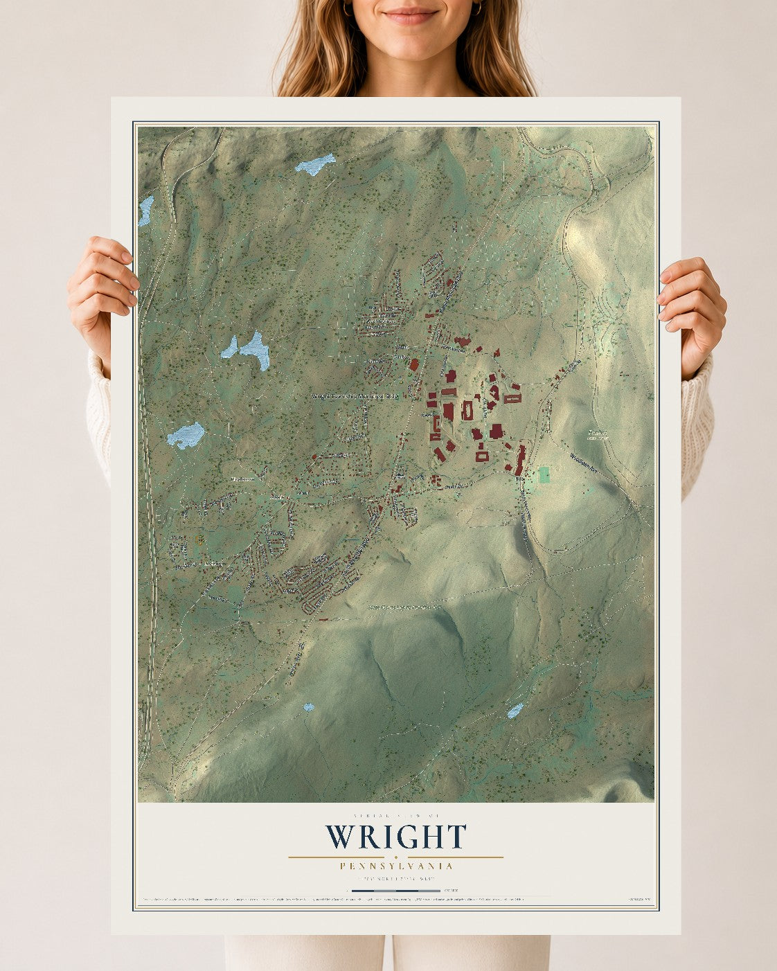 Map of Wright, Pennsylvania, 24 x 36 inch unframed archival matte print