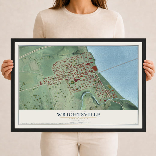 Map of Wrightsville, Pennsylvania, 12 x 18 inch print in a black wood frame