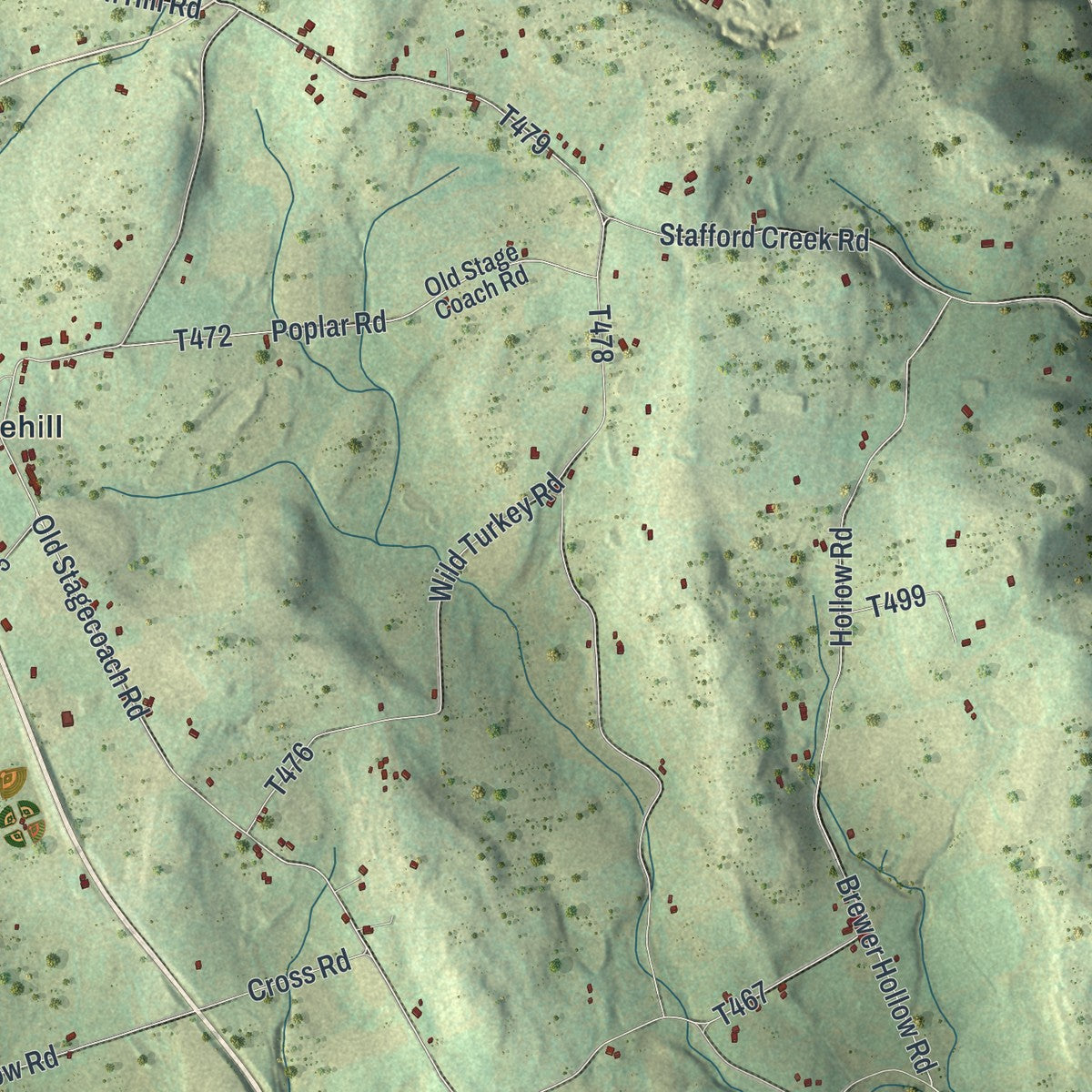 Close-up of the map of Wyalusing, Bradford County, Pennsylvania print showing street and building detail