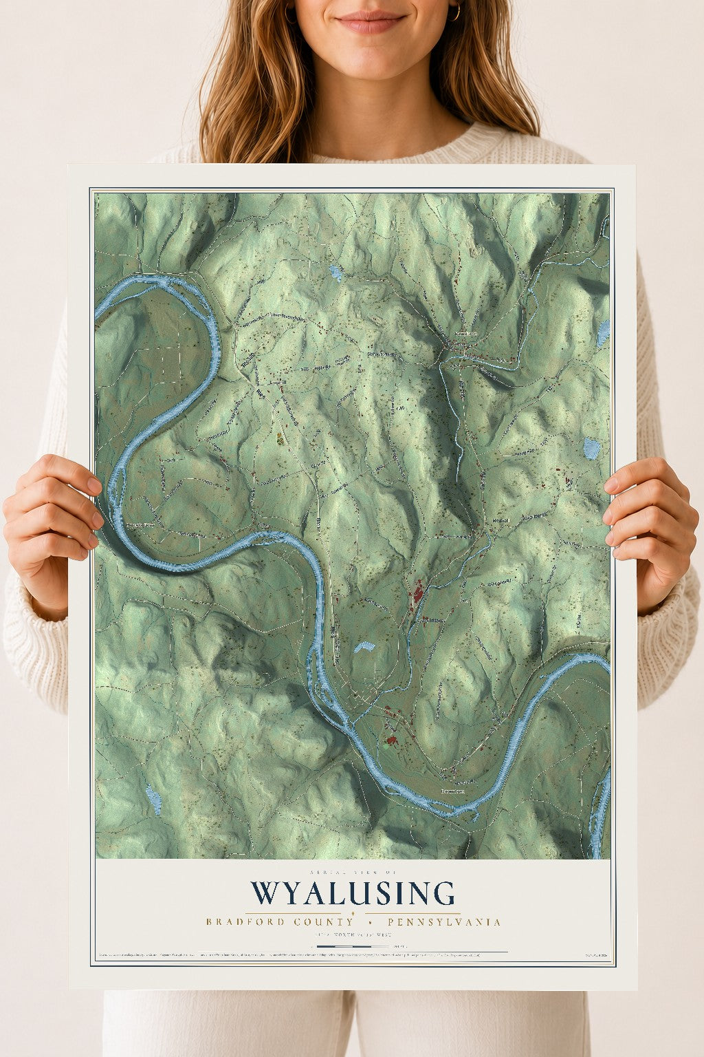 Map of Wyalusing, Bradford County, Pennsylvania, 18 x 24 inch unframed archival matte print