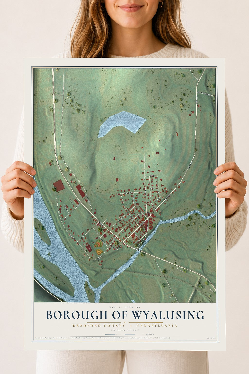 Map of the Borough of Wyalusing, Bradford County, Pennsylvania, 18 x 24 inch unframed archival matte print