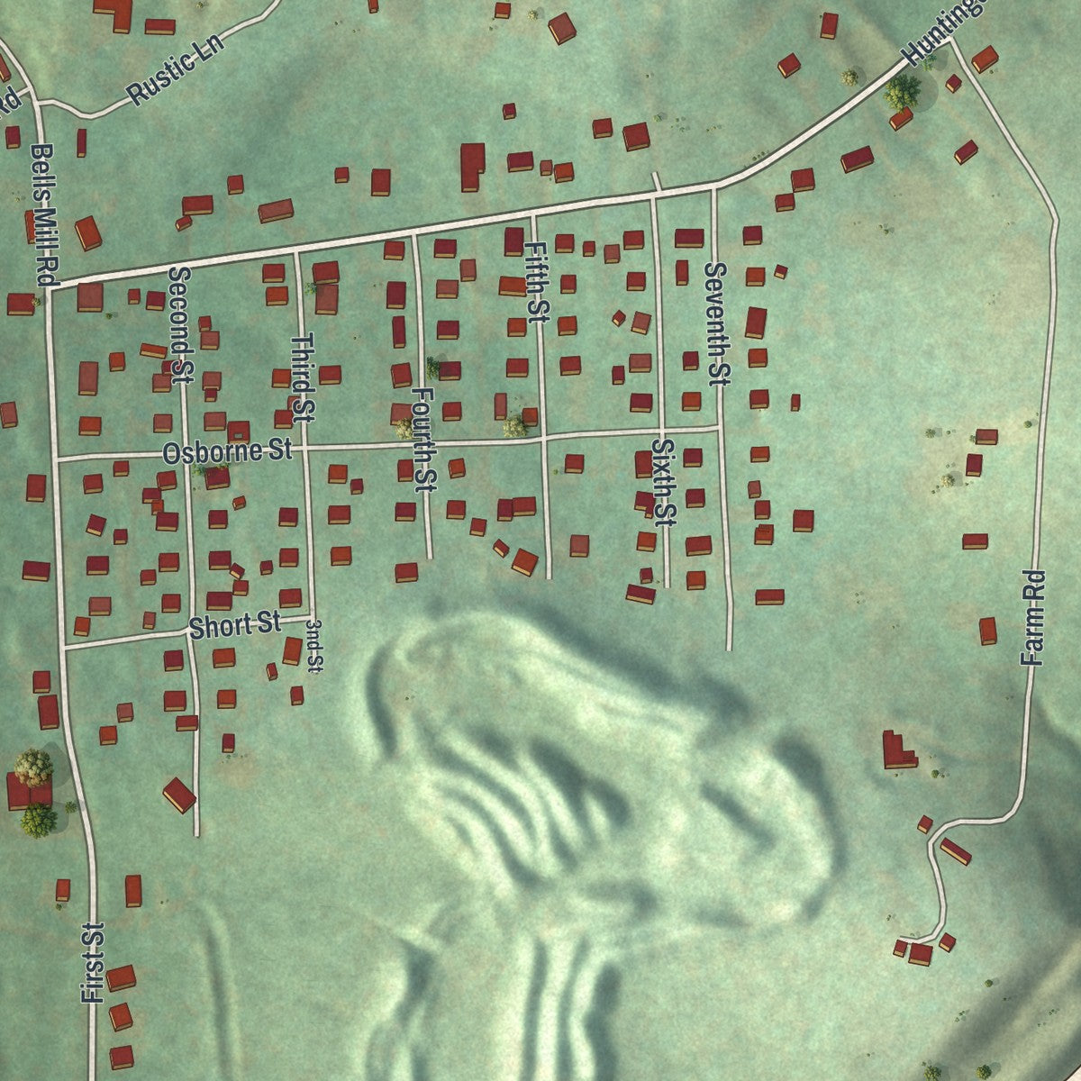 Close-up of the map of Wyano, Pennsylvania print showing street and building detail