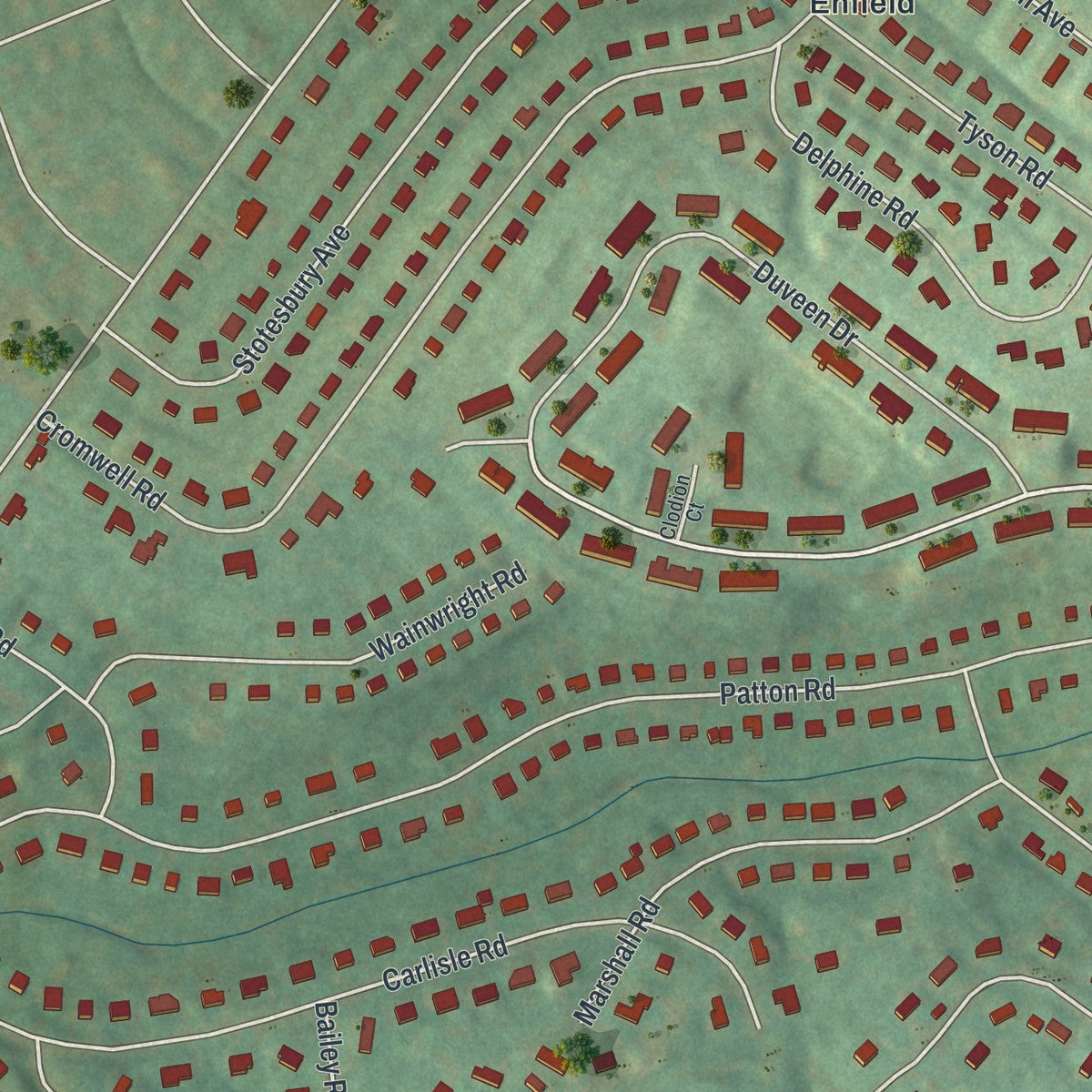 Second close-up of the map of Wyndmoor, Pennsylvania print showing more streets and buildings