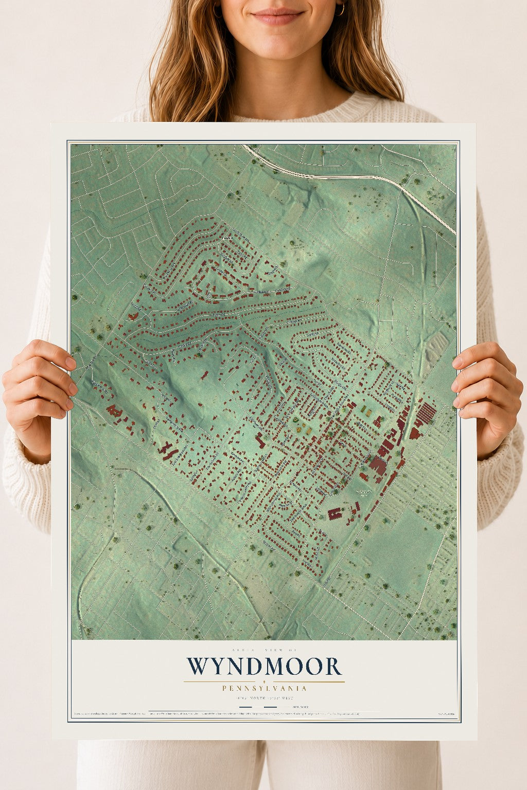 Map of Wyndmoor, Pennsylvania, 18 x 24 inch unframed archival matte print