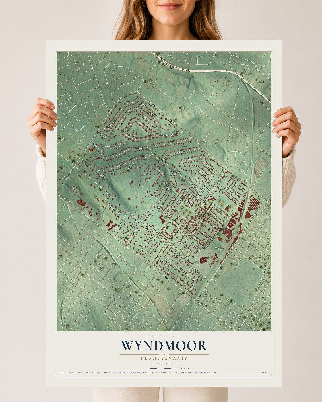Map of Wyndmoor, Pennsylvania, 24 x 36 inch unframed archival matte print