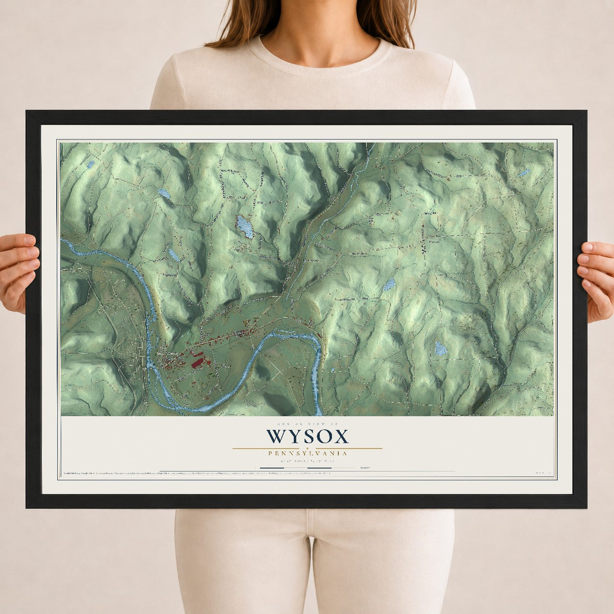 Map of Wysox, Pennsylvania, 18 x 24 inch print in a black wood frame