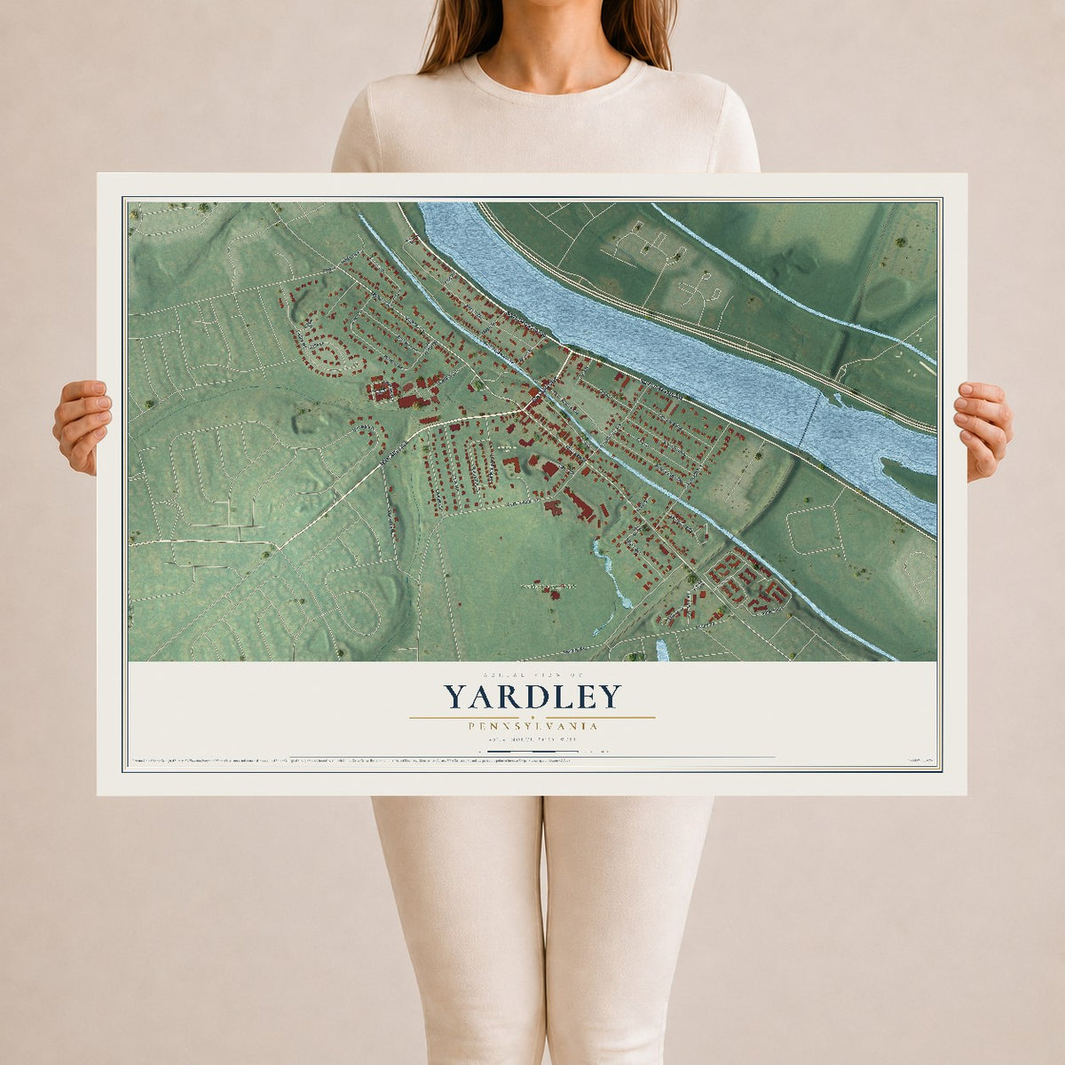Map of Yardley, Pennsylvania, 24 x 36 inch unframed archival matte print