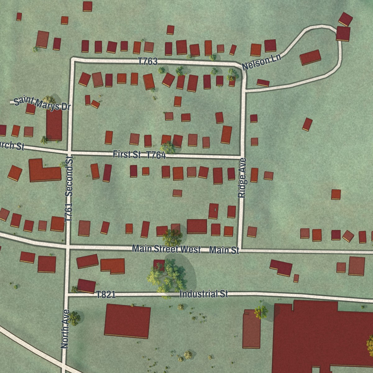 Close-up of the map of Yatesboro, Pennsylvania print showing street and building detail