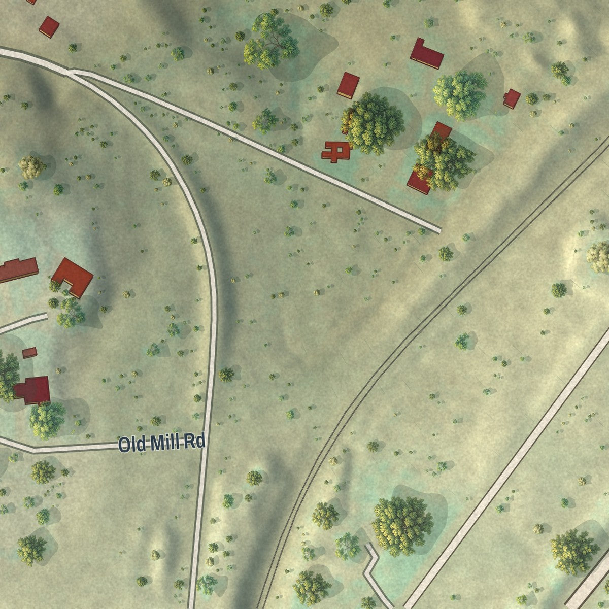 Second close-up of the map of Yatesville, Pennsylvania print showing more streets and buildings