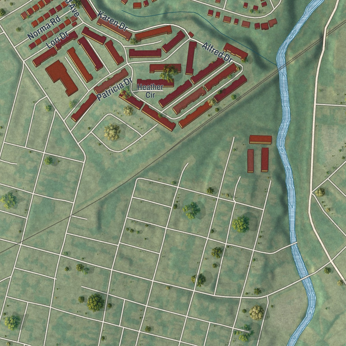 Second close-up of the map of Yeadon, Pennsylvania print showing more streets and buildings