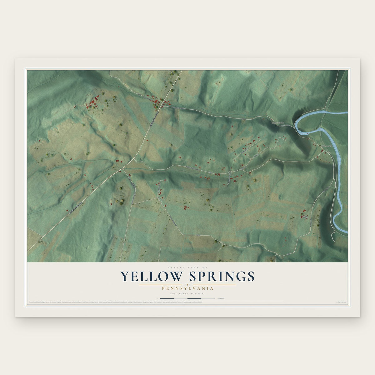 Yellow Springs, Pennsylvania map print, the full design