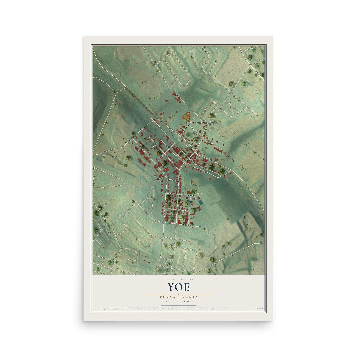 Map of Yoe, Pennsylvania, 12 x 18 inch unframed archival matte print