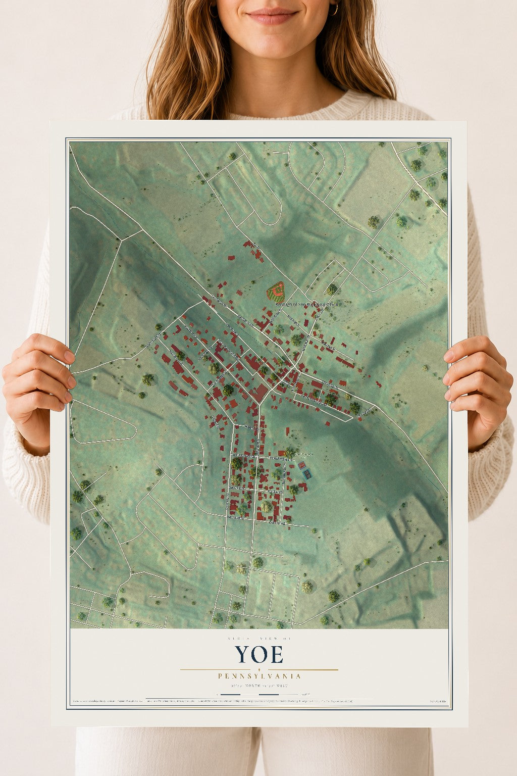 Map of Yoe, Pennsylvania, 18 x 24 inch unframed archival matte print