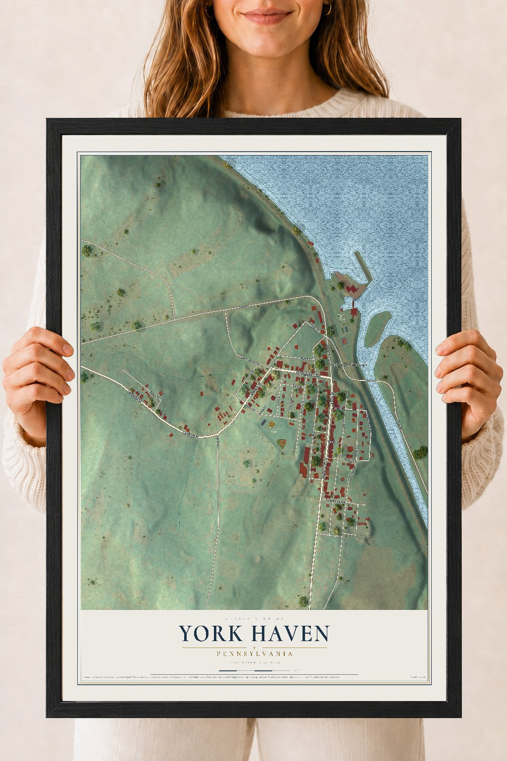 Map of York Haven, Pennsylvania, 18 x 24 inch print in a black wood frame