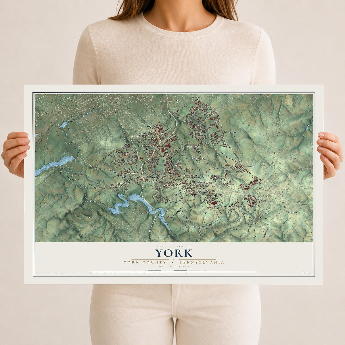 Map of York, York County, Pennsylvania, 12 x 18 inch unframed archival matte print