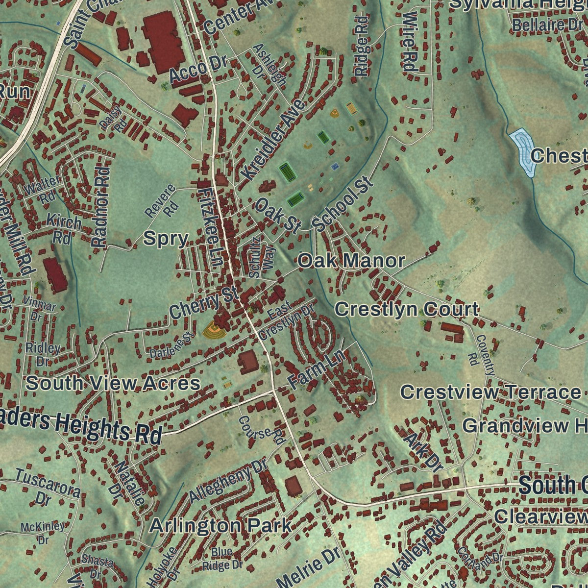 Close-up of the map of York, York County, Pennsylvania print showing street and building detail