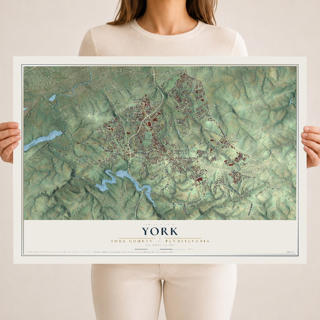 Map of York, York County, Pennsylvania, 18 x 24 inch unframed archival matte print