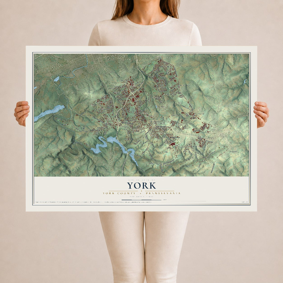 Map of York, York County, Pennsylvania, 24 x 36 inch unframed archival matte print