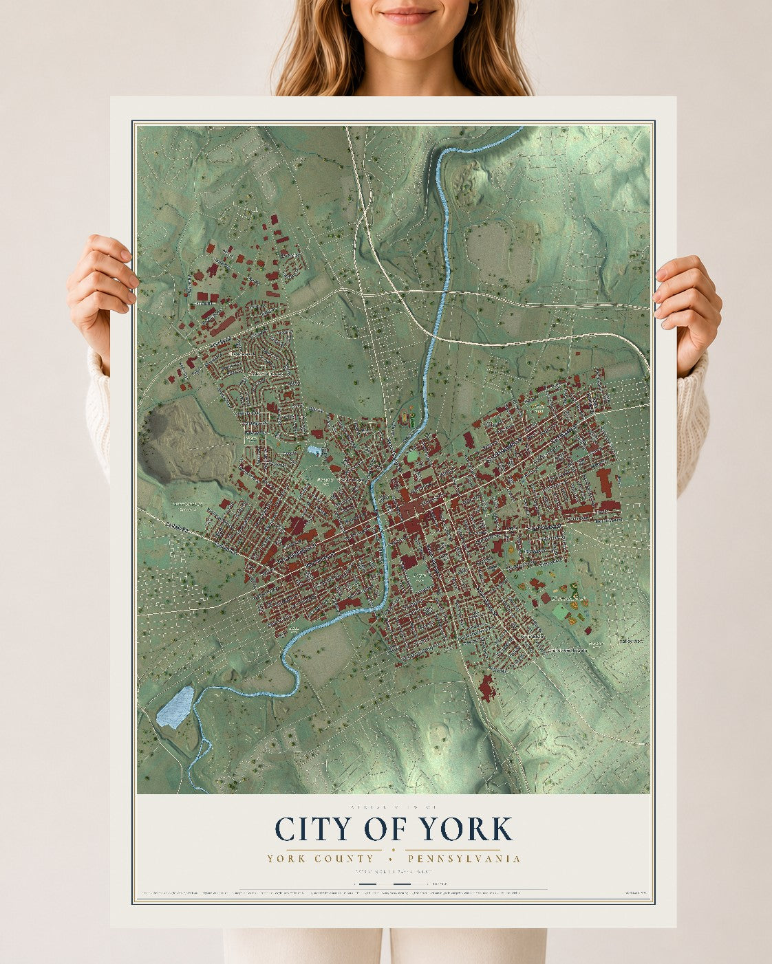 Map of the City of York, York County, Pennsylvania, 24 x 36 inch unframed archival matte print