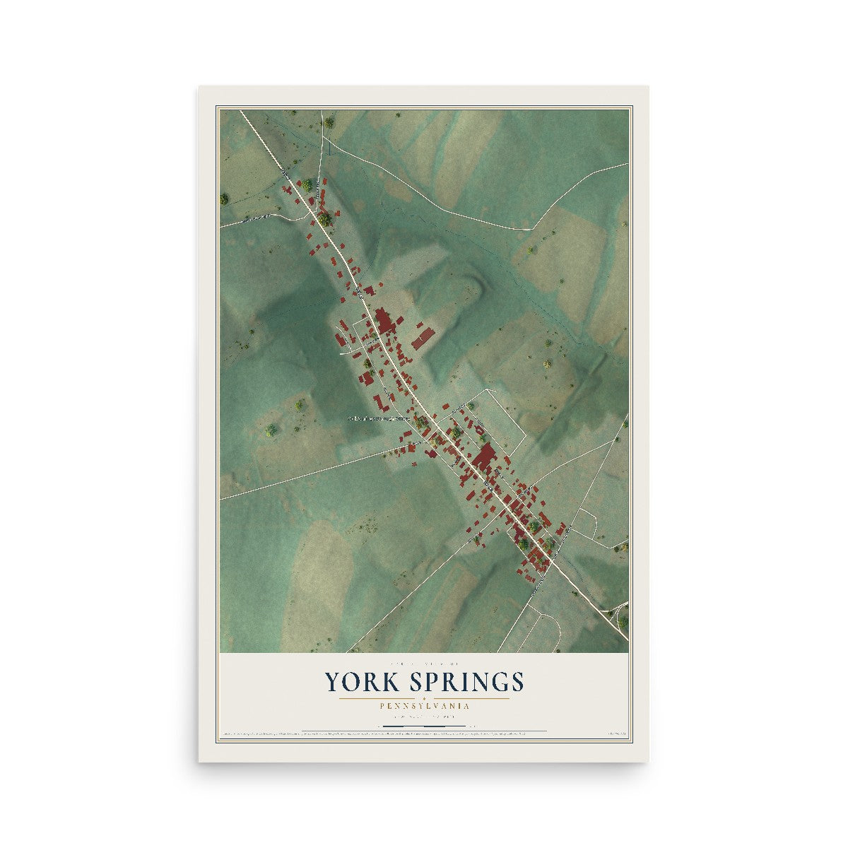 Map of York Springs, Pennsylvania, 12 x 18 inch unframed archival matte print