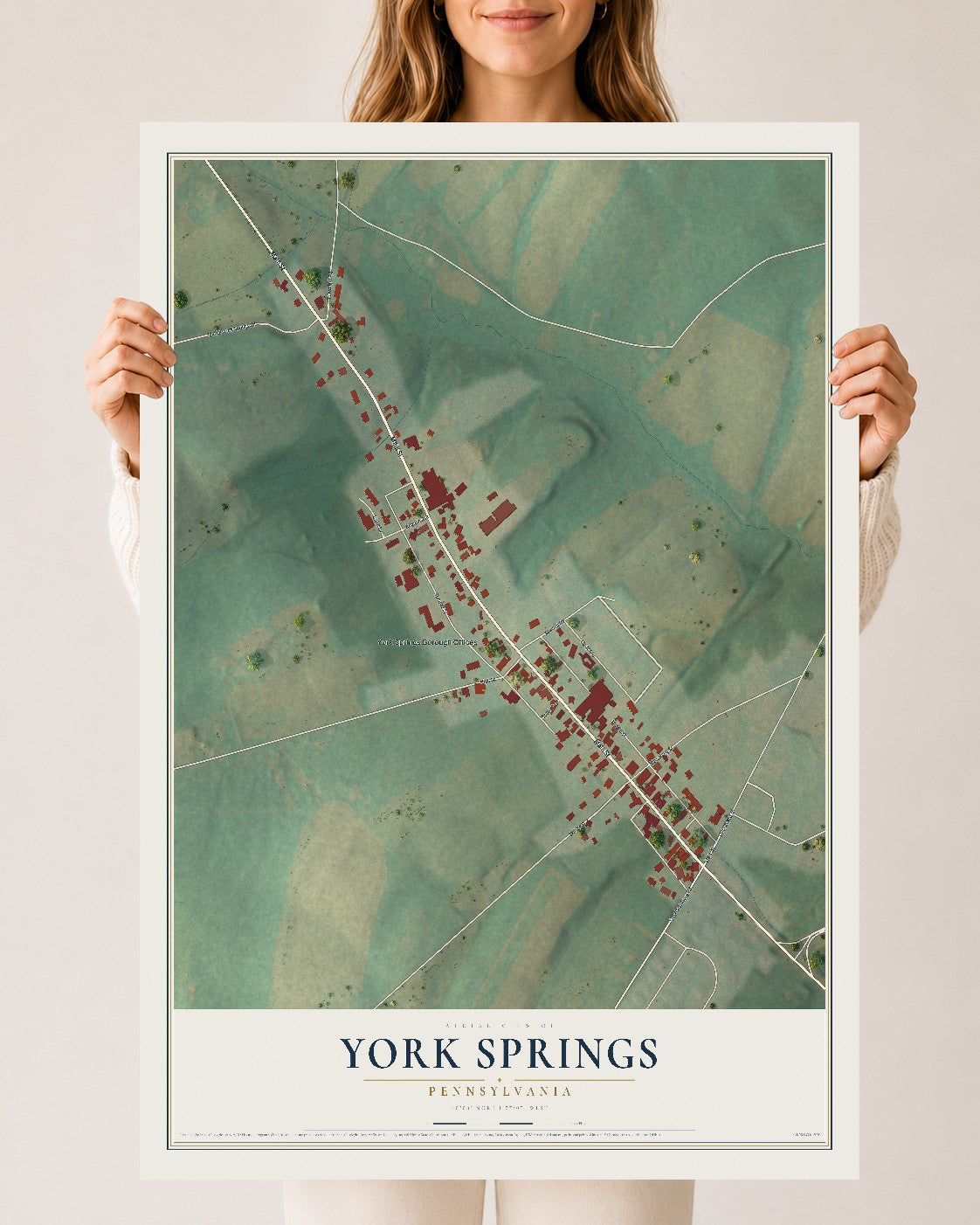 Map of York Springs, Pennsylvania, 24 x 36 inch unframed archival matte print
